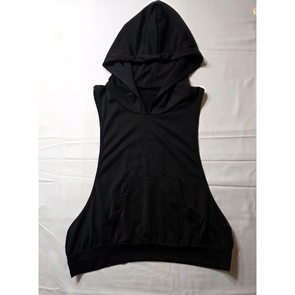 Punk Rock Hooded Tank Top Black Size S Sleeveless Hoodie Pocket Edgy Streetwear